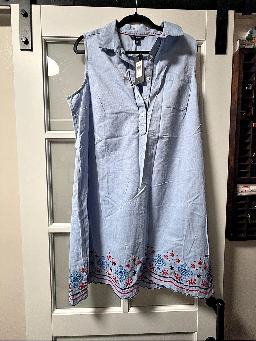 Tommy Hilfiger Embroidered Midi Dress Blue & White XL